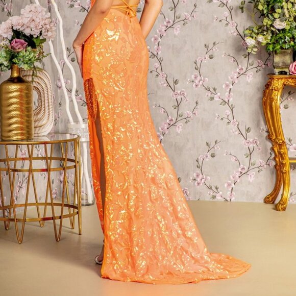 NEW LONG SHEATH SLEEVELESS MESH DRESS EMBROIDERED WITH SEQUINS & BEADS GL3376 - Picture 12 of 12